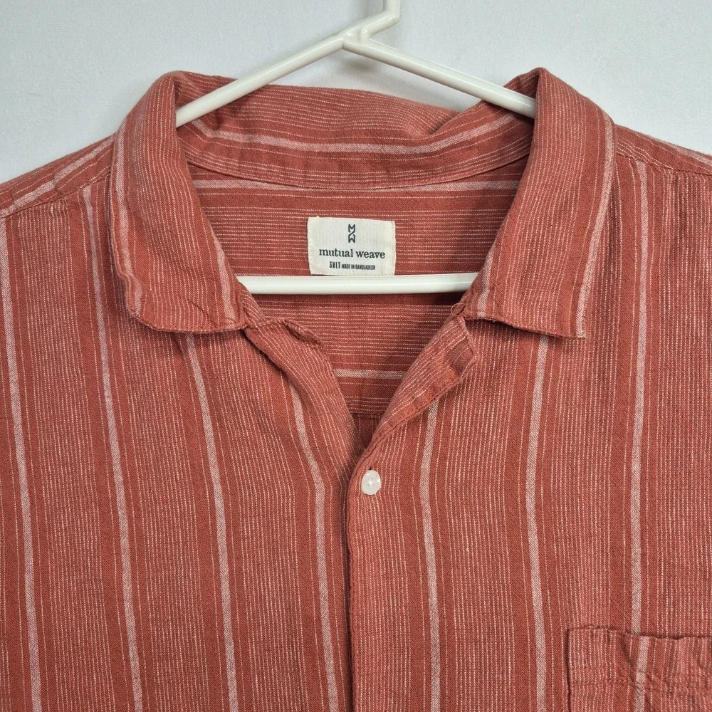 Mutual‎ Weave Mens 3XLT Shirt Linen Blend Short Sleeve Button Down Orange White